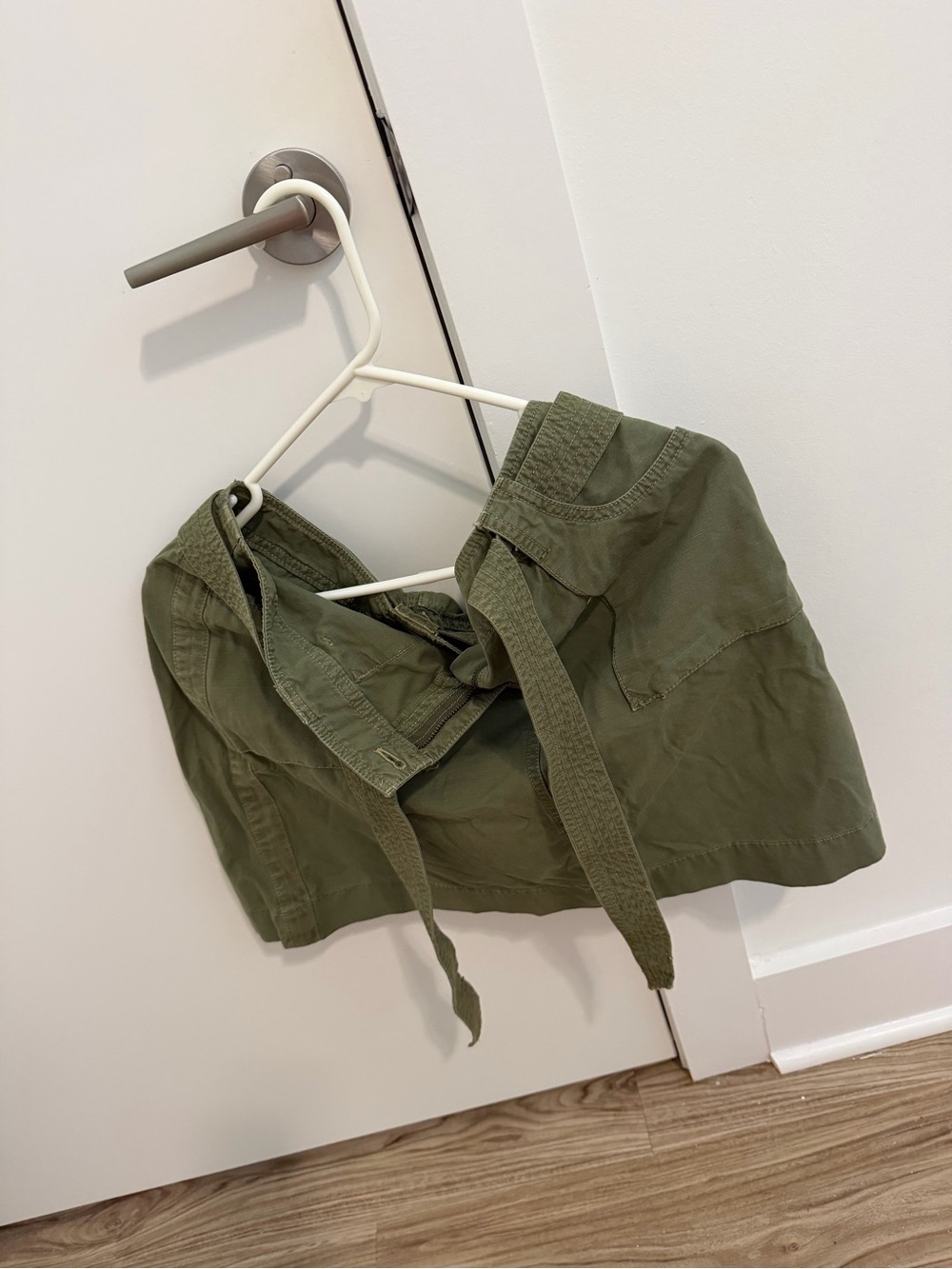 New J.Crew Olive Green Utility Mini Skirt, size 10.
